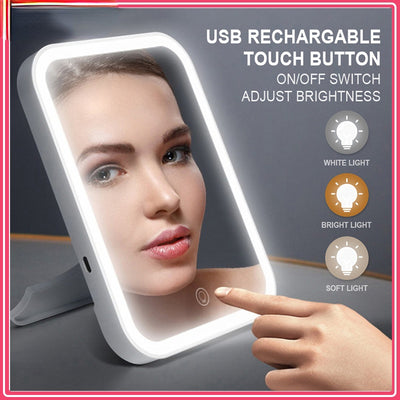 Portable Lighted Makeup Mirror – Touch Screen, Adjustable Brightness & USB Rechargeable